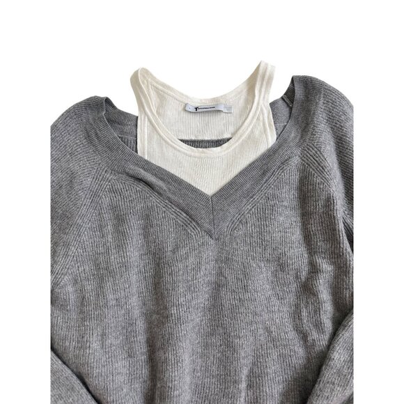 T By Alexander Wang Wool V-Neck Sweater With Inner White Faux Ribbed Tank - Picture 5 of 6